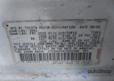 2001 Toyota Rav4 from USA, damaged, VIN JTEGH20V410002488
